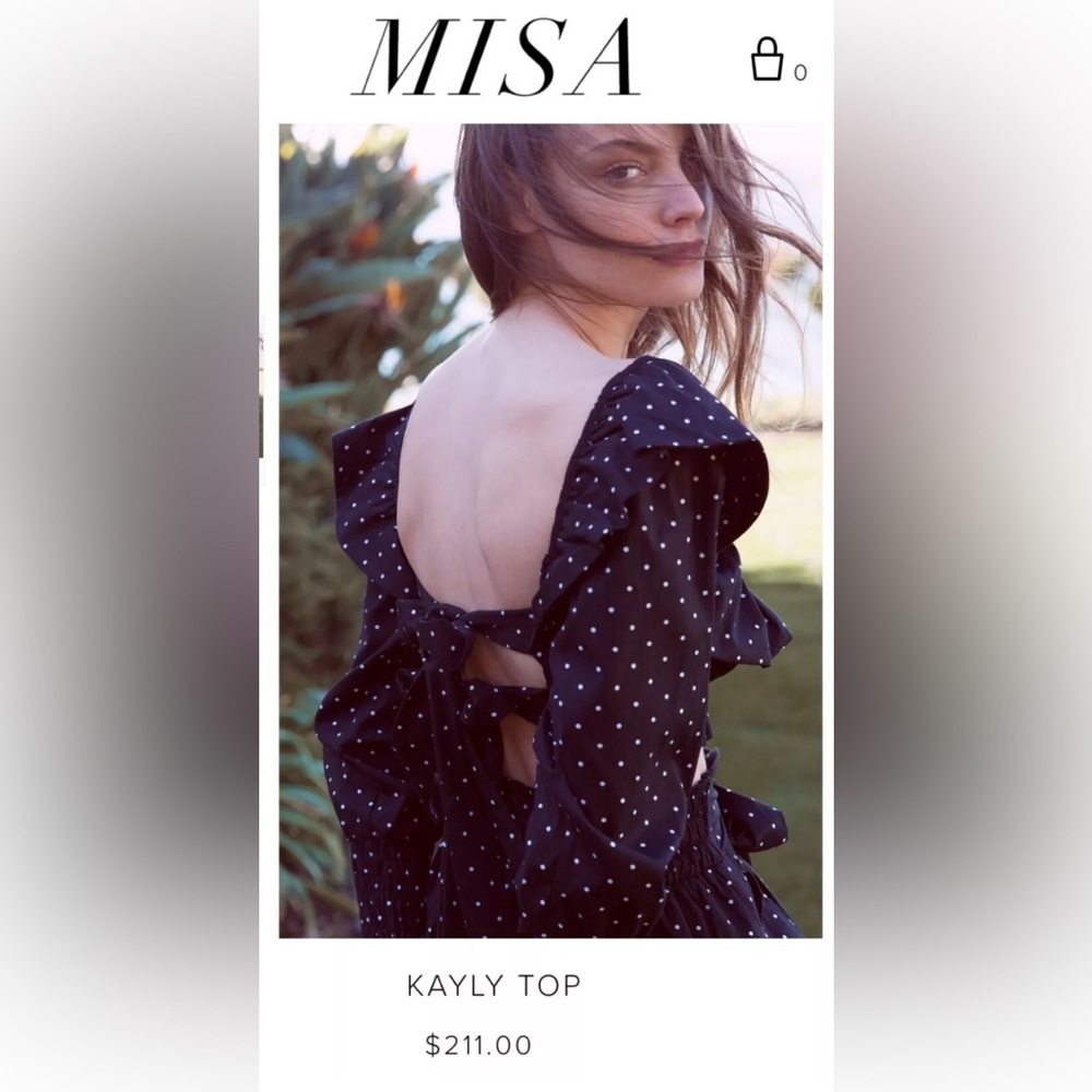 MISA Los Angeles Kayly Black Polka Dot Open Back Ruffle Cotton Crop Top b